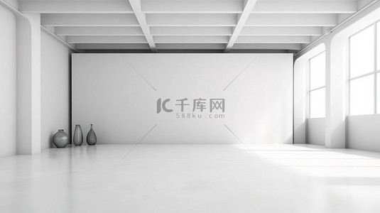 时尚简约的室内设计混凝土地板和空荡荡的光抽象大厅中的大空白白墙
