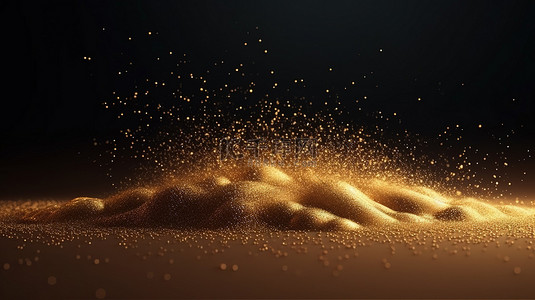 金色发光星星背景图片_抽象金色闪光沙颗粒背景的垂直 3D 渲染