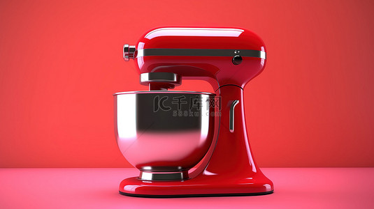 3D 渲染红色背景与老式黑色食品搅拌机支架