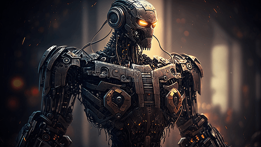 智能科技未来背景图片_机器人金属质感强战斗力超级机械人