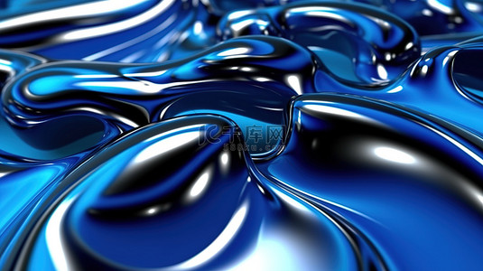 深蓝色液态金属循环动画的抽象 3D 渲染