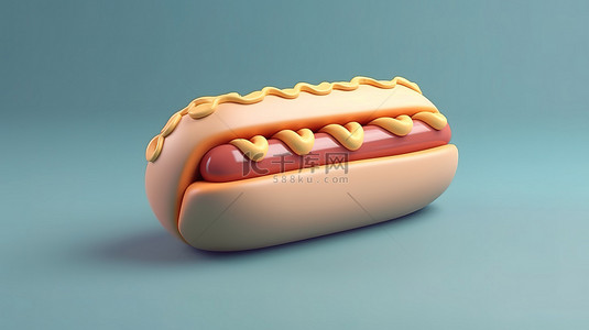 烤肉卡通卡通背景图片_插图 3D 卡通热狗图标具有平面卡通风格的优质孤立对象概念