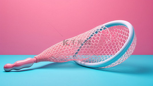 双色调风格的蓝色渔网在充满活力的粉红色背景 3d 渲染下捕获