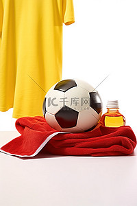 足球盘带背景图片_带毛巾和洗涤器的足球