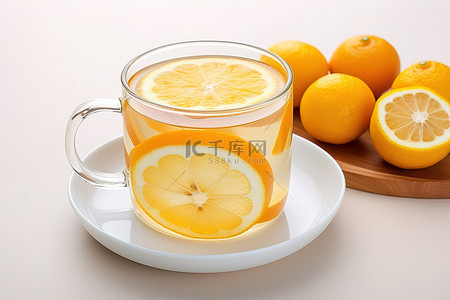 四季更替背景图片_橙子和柠檬从白杯中切片，加蜂蜜和蜂蜜