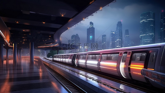 地铁出口背景图片_3D 渲染中的夜间城市景观展示了地下车站出口