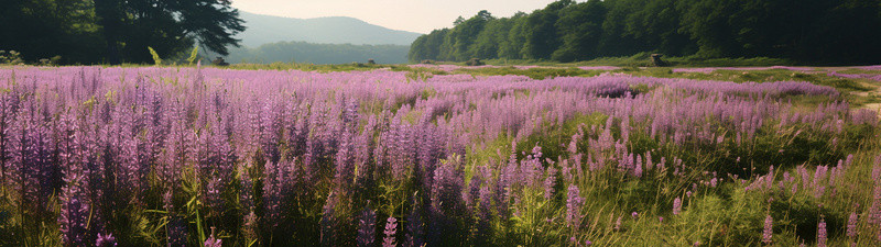 野花背景背景图片_背景中有紫色花朵的田野