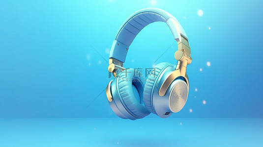 游戏工作室背景图片_蓝色背景上带有当代耳机 3D 插图的抽象横幅