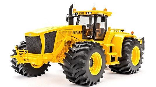 重型运输背景图片_黄色拖拉机卡车和铲子 3d 模型与图形设计隔离在白色