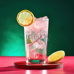 冰块和水背景图片_一杯优雅的柠檬和冰块红绿鸡尾酒