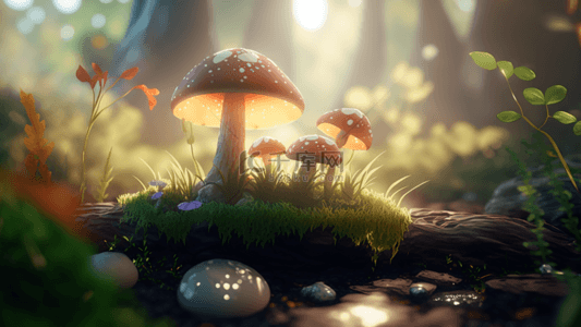 野生蘑菇背景图片_阳光下的蘑菇