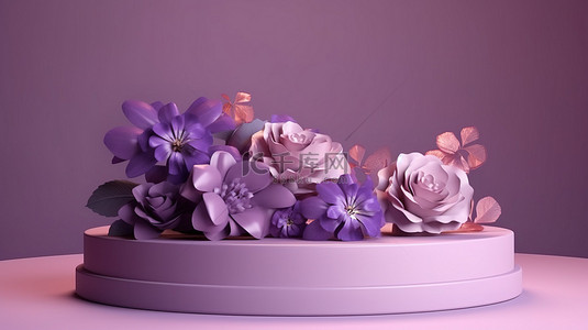 3D 渲染环境中精致的紫罗兰花，非常适合情人节美容或春季项目