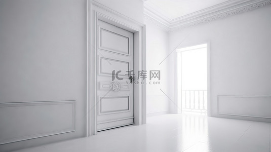 白色表面 3D 渲染中的独立门