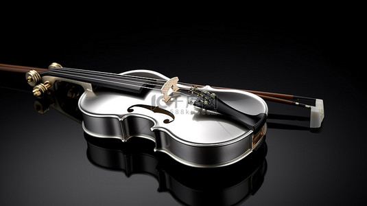 大提琴背景图片_黑色背景下带弓的银色古典小提琴的 3D 渲染