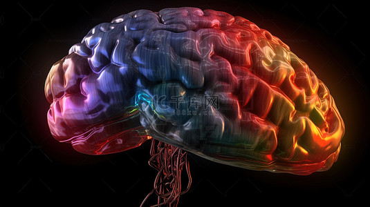 具有突出显示区域和彩色表面的照明大脑 3d 渲染