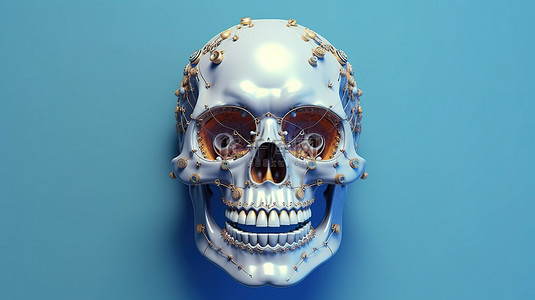 3D 渲染的头骨，背景上有发光的眼睛