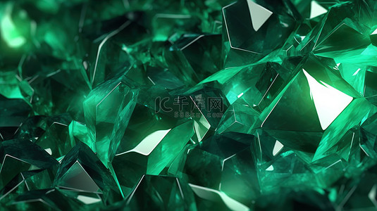 绿色水晶背景图片_3d 渲染三角形绿色水晶背景