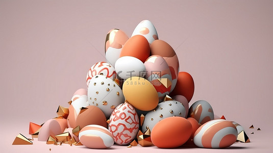 复活节字体背景图片_3D渲染的复活节彩蛋安排的背景