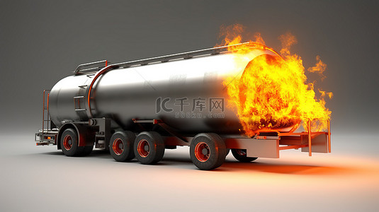 3D 汽油罐车插图顶部的火焰符号