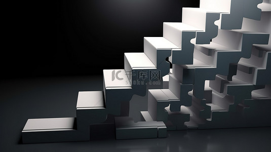 商务人物拼图背景图片_3d 拼图箭头和楼梯描绘成功的概念