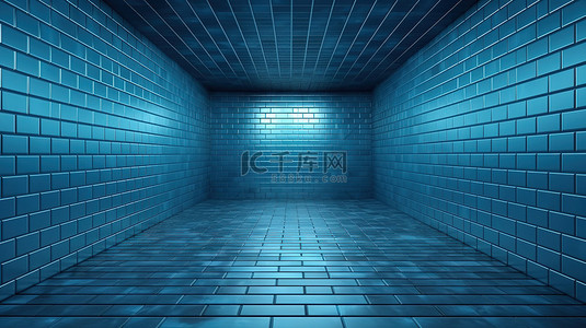 现代蓝色瓷砖砖墙和地板背景 3D 渲染