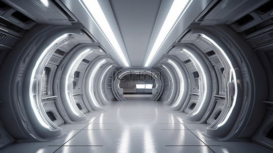 未来派科幻建筑现代室内令人惊叹的 3D 渲染
