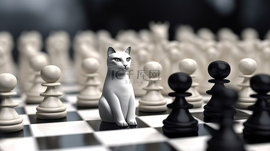 挑战黑色背景图片_3d 插图黑色国际象棋棋子主宰白色棋子的领域