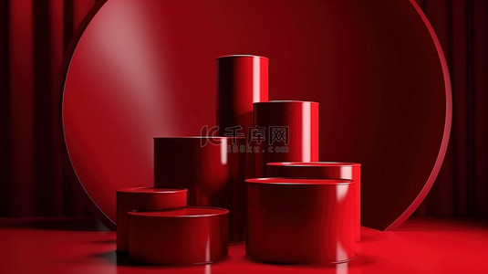 带有红色圆柱基座的豪华抽象背景，用于产品展示 3d 渲染