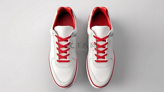 充满活力的男女通用运动鞋，配有白色和红色帆布和高底 3D 渲染