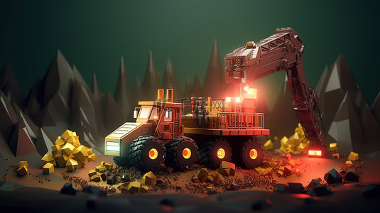 3D 中的低聚采矿环境令人惊叹的 PSD 插图