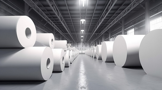 生产厂房背景图片_3D 渲染环境中的工厂场景大量白皮书卷