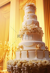 高大上的背景图片_高大的白色蛋糕放在桌子上