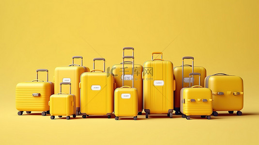 独立背景上充满活力的黄色旅行箱，非常适合流浪欲者 3D 插图渲染