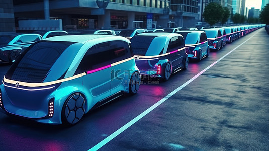 电动汽车图标背景图片_人工智能驱动的自动驾驶电动汽车在繁忙的城市街道上行驶的 3D 渲染