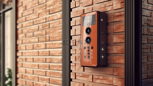 房屋安全背景图片_现代视频对讲机对砖墙的 3D 渲染