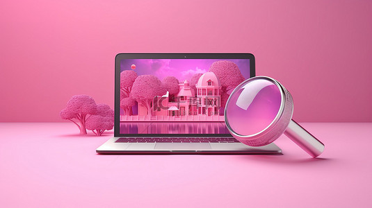 媒体icon背景图片_3D设计粉红色背景增强了浏览器应用程序的搜索页面