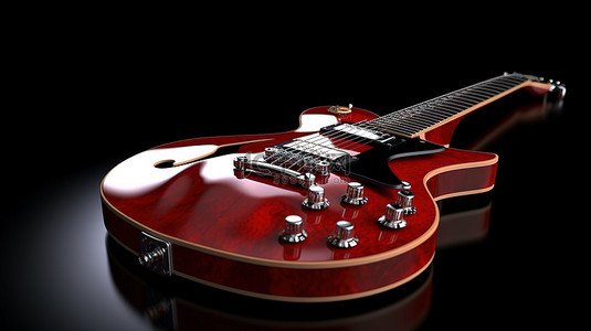 华丽的复古红色电吉他黑色背景 3d 渲染