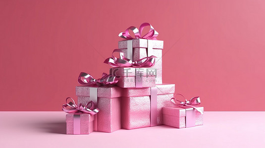 粉红色 3 号的 3D 渲染与节日庆祝活动的生日礼物