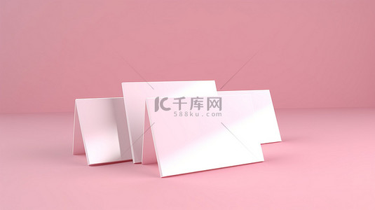 办公模板背景图片_粉红色柔和背景的 3D 插图与孤立的空白白色名片
