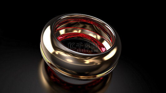 3D 渲染概念中的爱情插图心形戒指