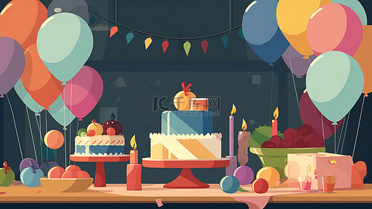 卡通蛋糕气球背景图片_派对蛋糕庆祝