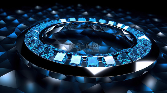 四边形图形背景图片_带有蓝色钻石四边形穿透的黑色圆圈的 3D 渲染