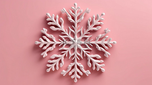 冬季仙境粉红色背景上雪花的 3D 插图