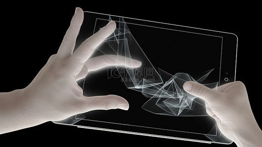 平板电脑和手在 3d 渲染场景中