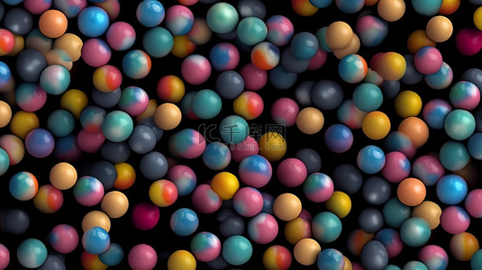 泡泡糖背景图片_彩色泡泡糖无缝图案黑色背景 3D 插图
