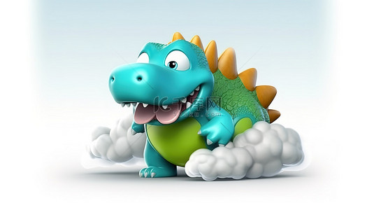 有趣的 3D 恐龙人物抓着云图标