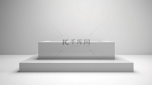 3d 渲染中带空矩形灰色框讲台舞台的白色背景