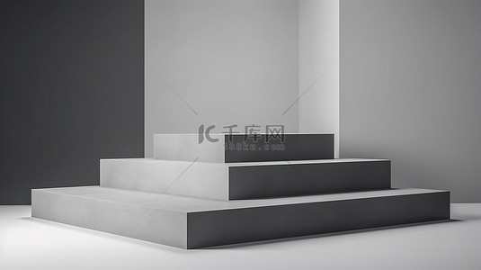 白色背景与空矩形灰色框讲台舞台的 3d 渲染