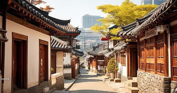 首尔的一条老街道，左边有建筑物