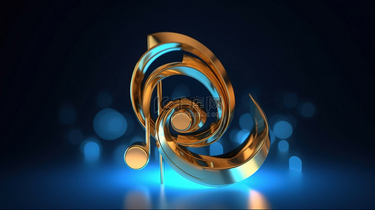 音乐彩色背景背景图片_1 金音乐奖的 3D 插图和蓝色背景上的注释